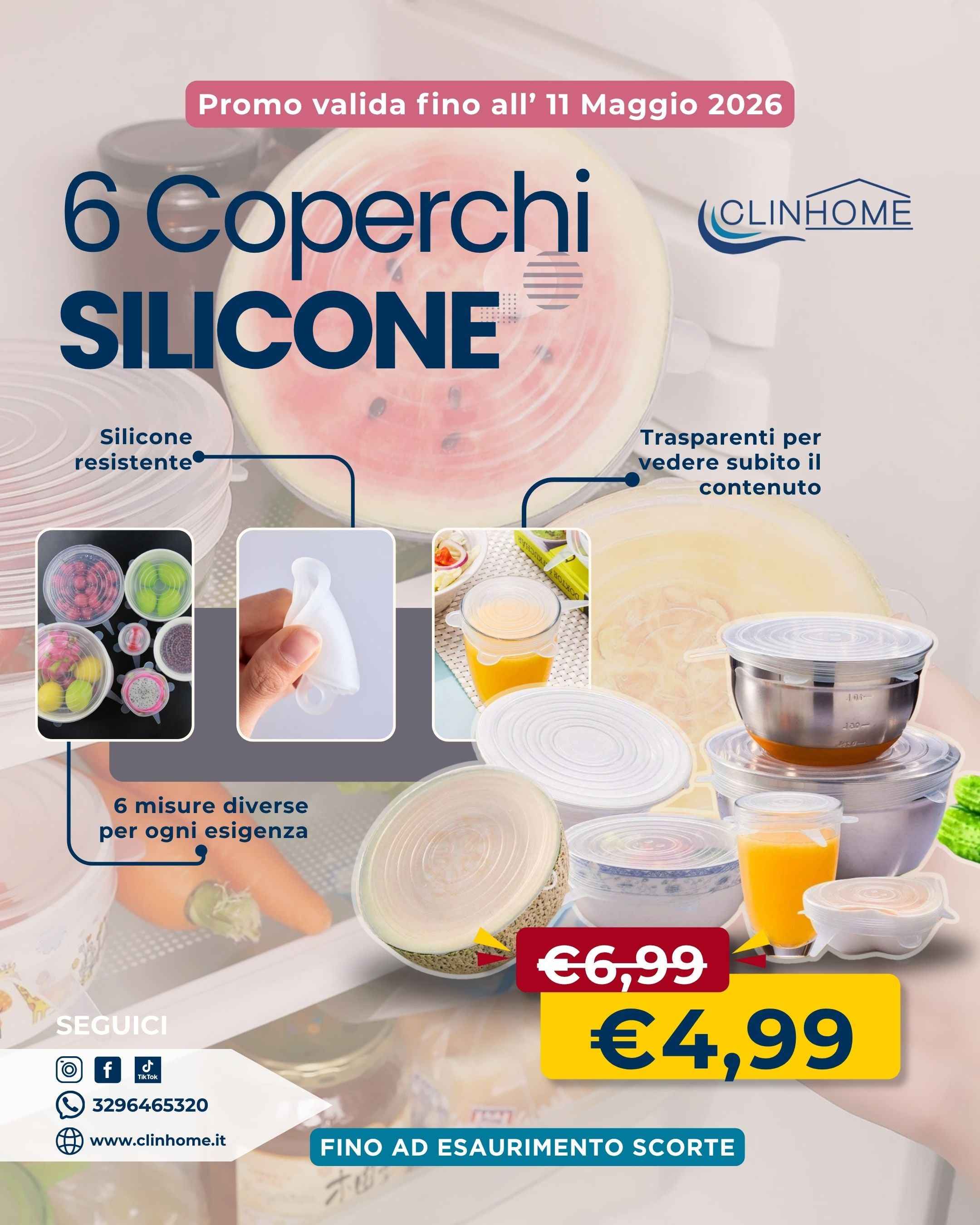 Set 6 Coperchi in Silicone Trasparenti
