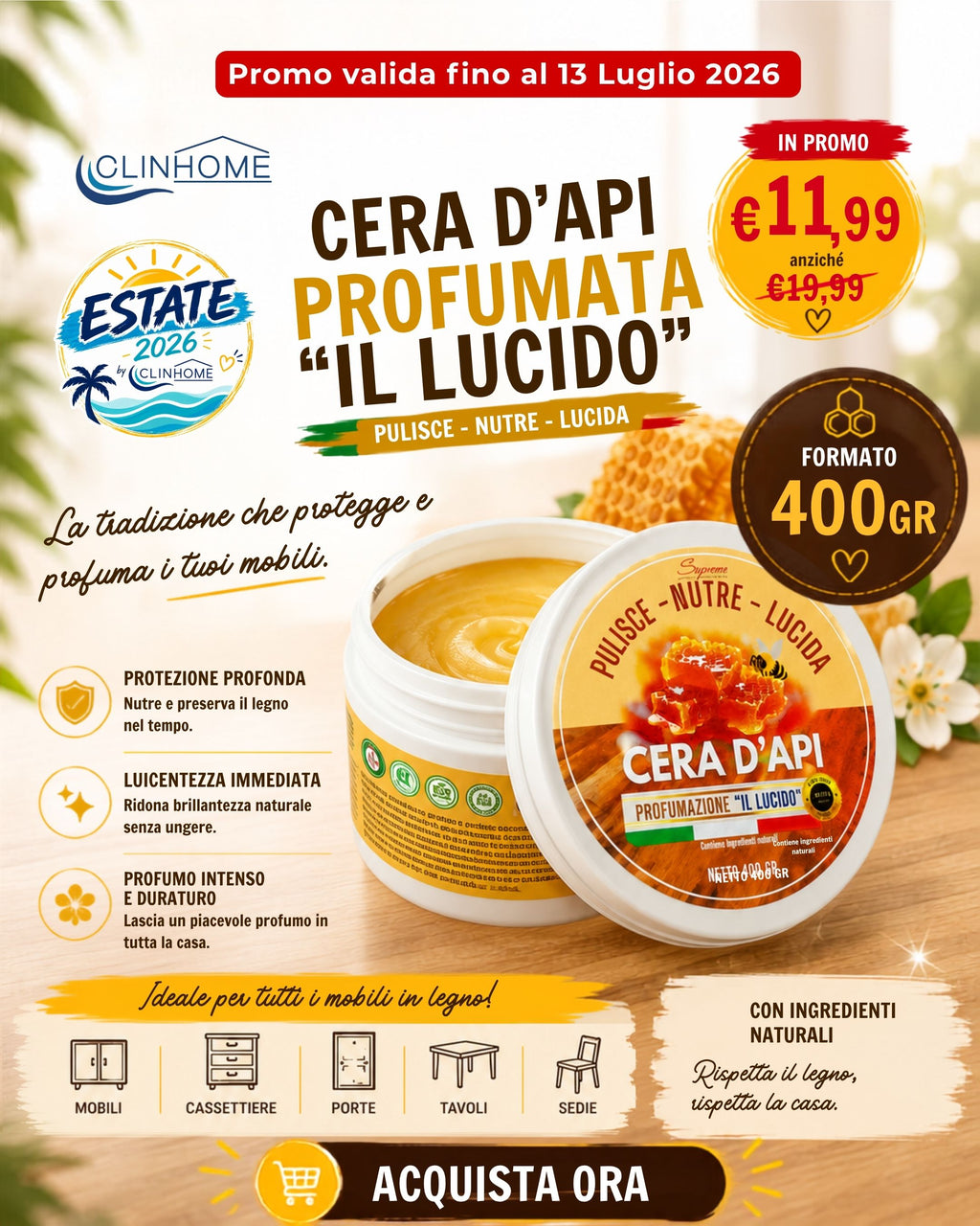 Cera d’Api PROFUMATA “Il Lucido” – Formato XL 400 ml