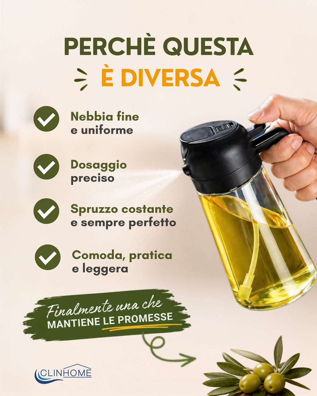 Oliera Spray in Vetro – Dosaggio perfetto, zero sprechi
