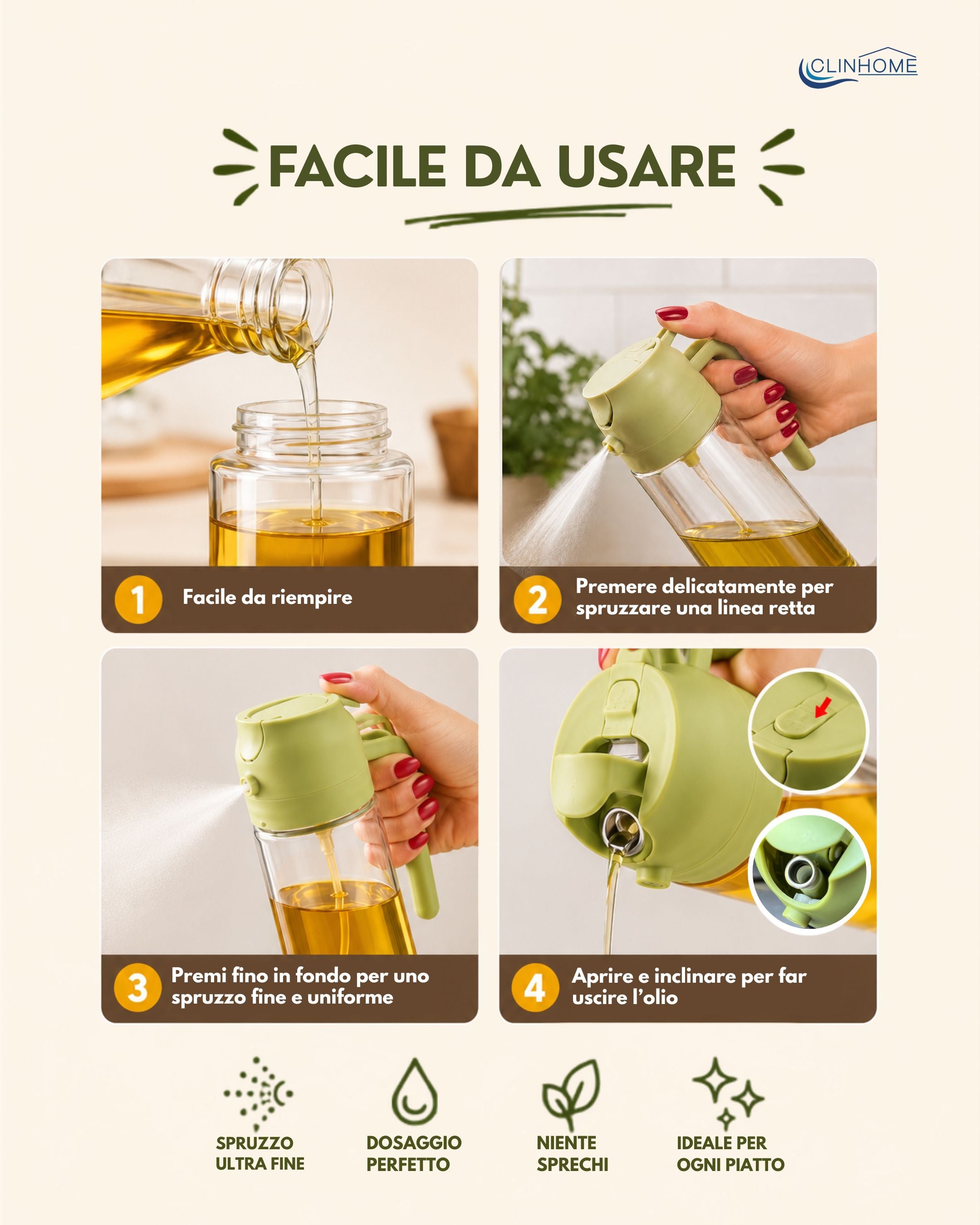 Oliera Spray in Vetro – Dosaggio perfetto, zero sprechi