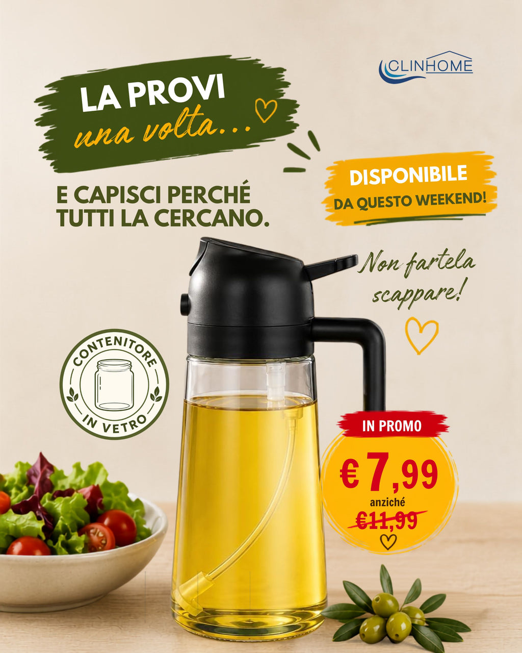 Oliera Spray in Vetro – Dosaggio perfetto, zero sprechi