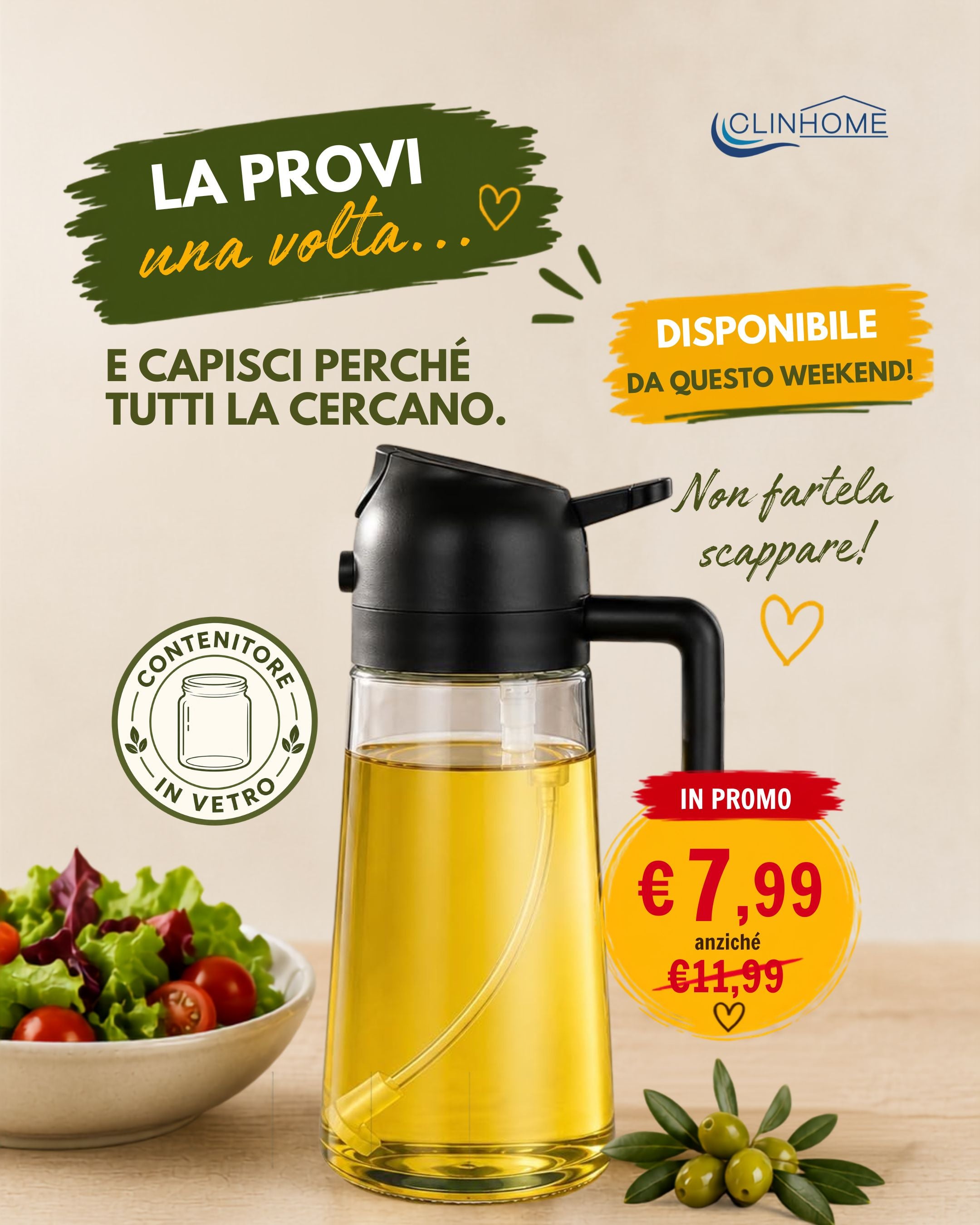 Oliera Spray in Vetro – Dosaggio perfetto, zero sprechi