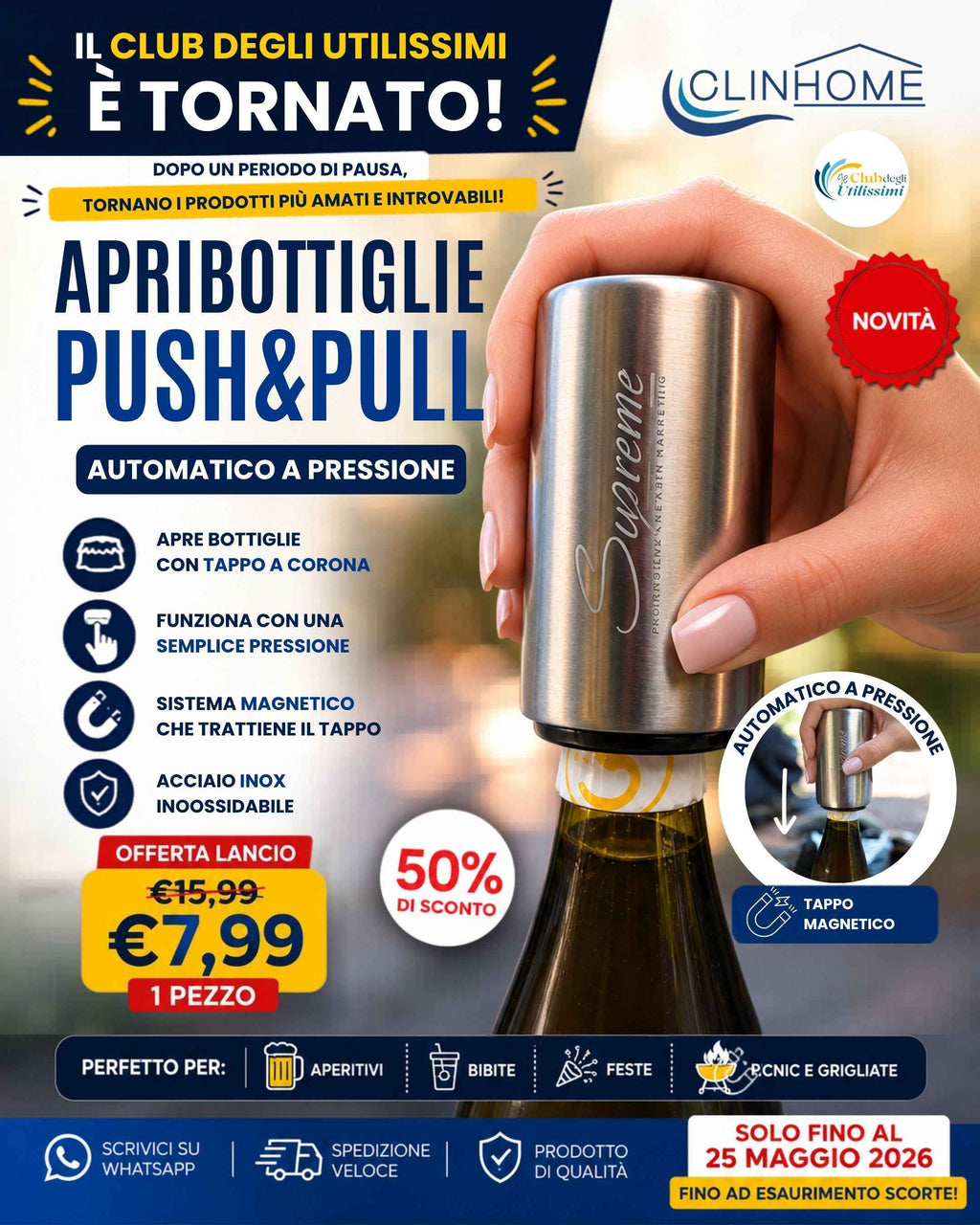 Apribottiglia Push & Pull – Apri le bottiglie con un solo gesto