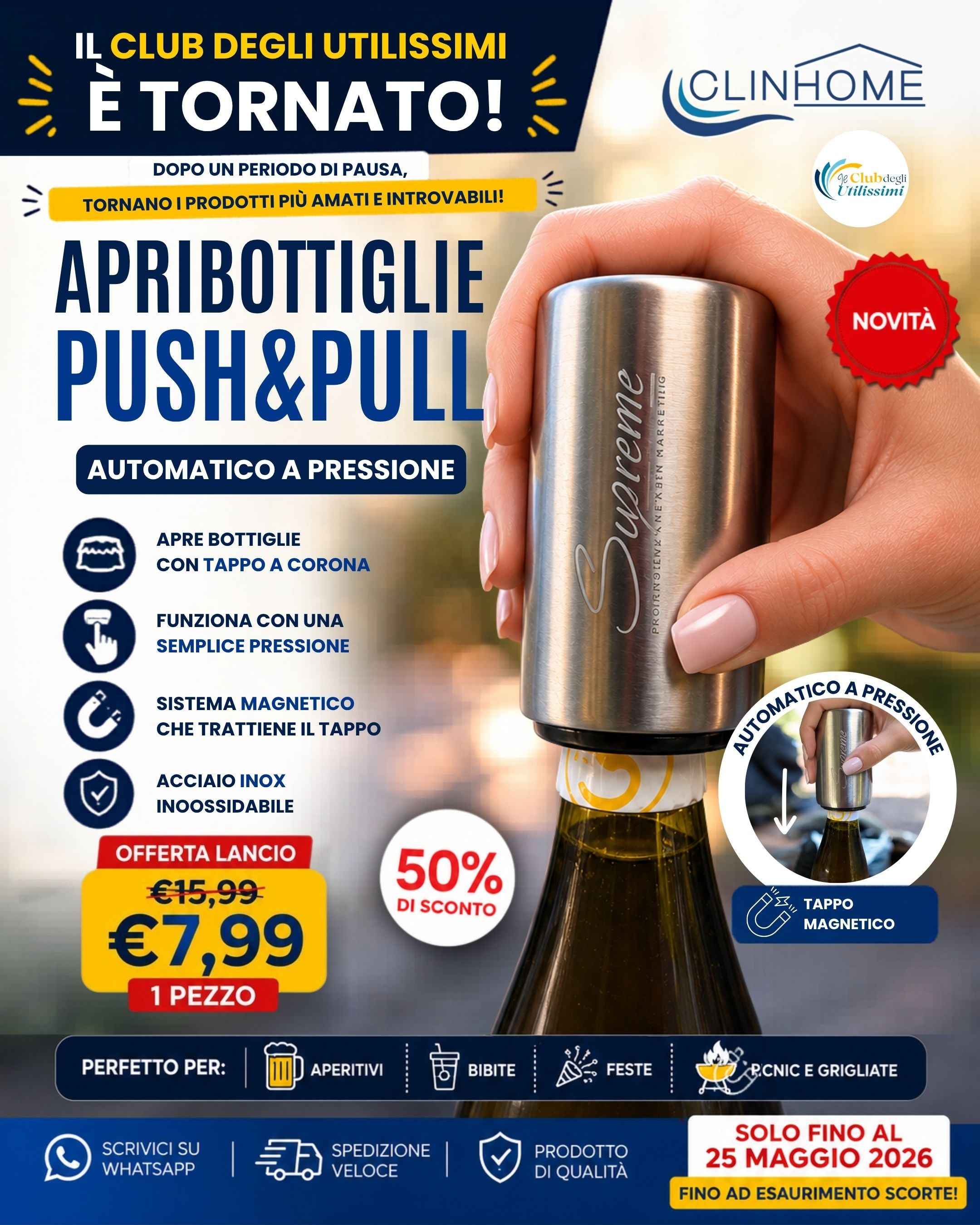 Apribottiglia Push & Pull – Apri le bottiglie con un solo gesto