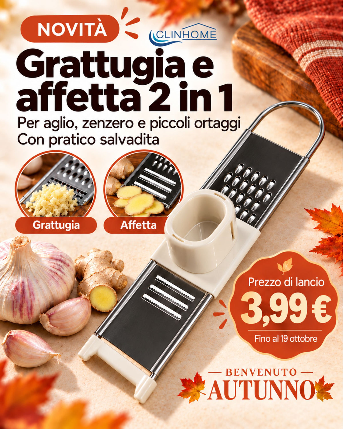 Grattugia e affetta 2 in 1 con salvadita