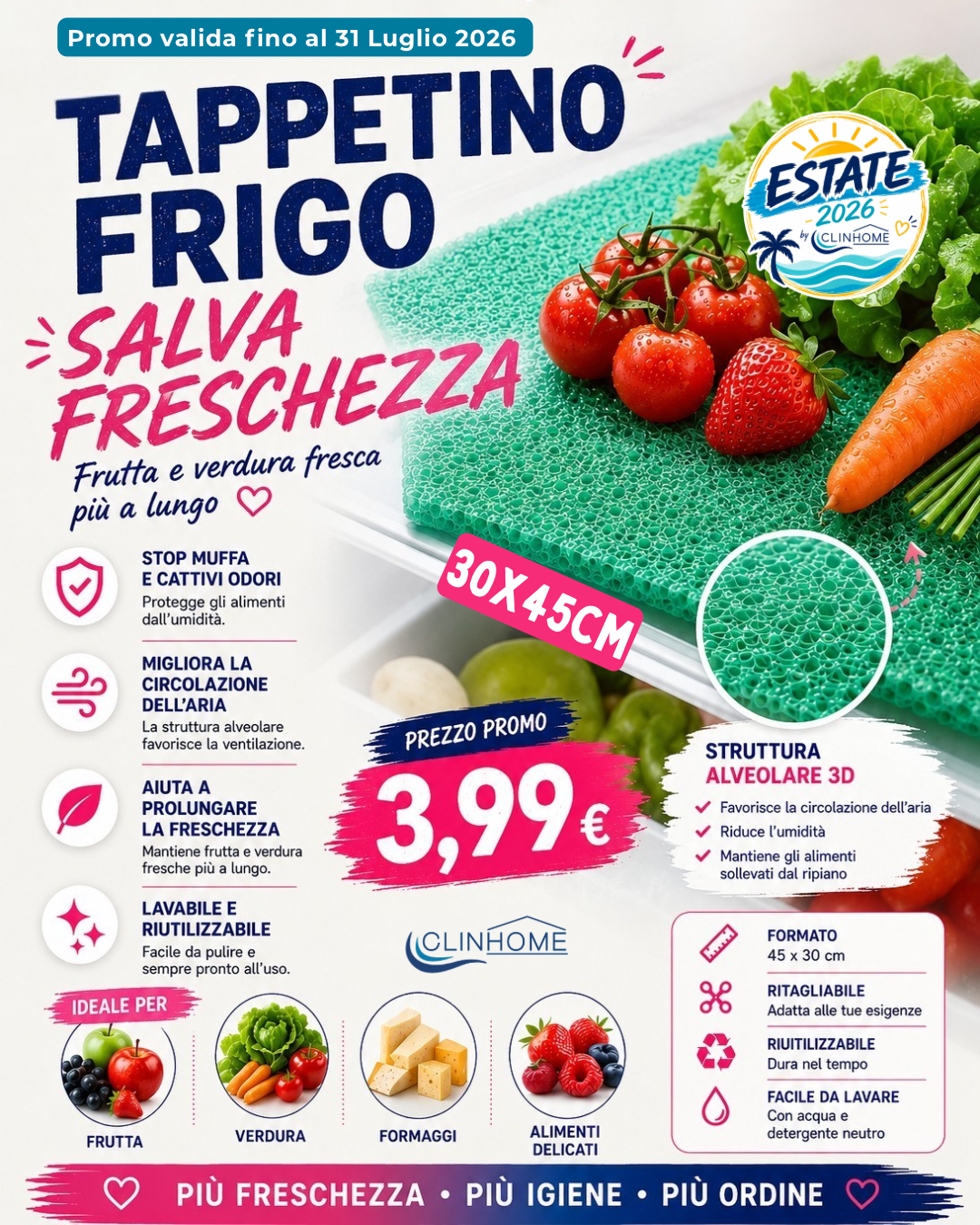 Tappetino Frigo Salva Freschezza 45×30 cm