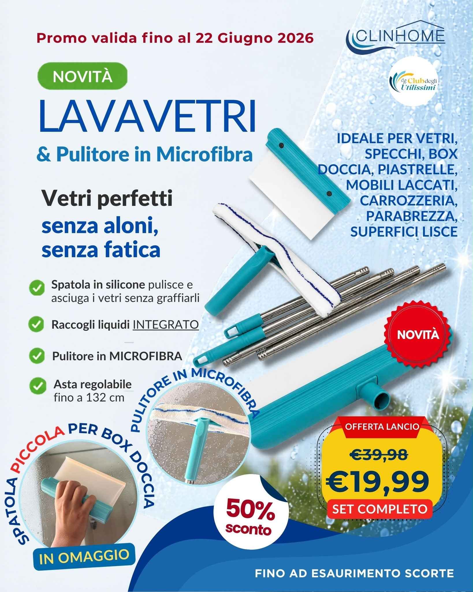 Lavavetri con Pulitore in Microfibra e Asta Regolabile